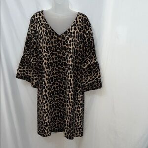 Belongsci Womens Leopard Animal Print V-Neck Shift Dress Size XL